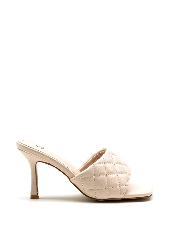 Stiletto Heel Pumps with Perfect Fit--Zen Collection Quilted Stiletto Mule, Beige-Fashionable & Classic