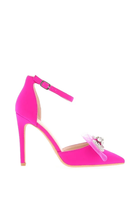 Zen Collection Diamante Mesh Bow Heeled Court Shoes, Pink---Charming Bow Pumps for a Cute and Stylish Look