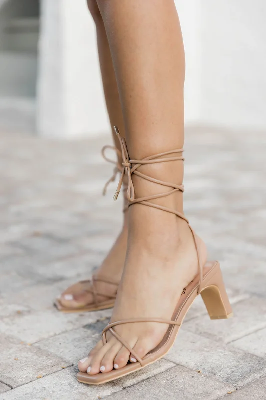 Zoe Strappy Lace Up Beige Heels   FINAL SALE---Affordable Strappy Platform Heels with Premium Quality