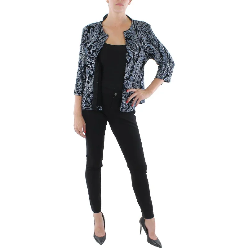 Alex Evenings Womens Petites Knit Glitter Collarless Blazer---Trendy Glitter Heels for a Glamorous Look