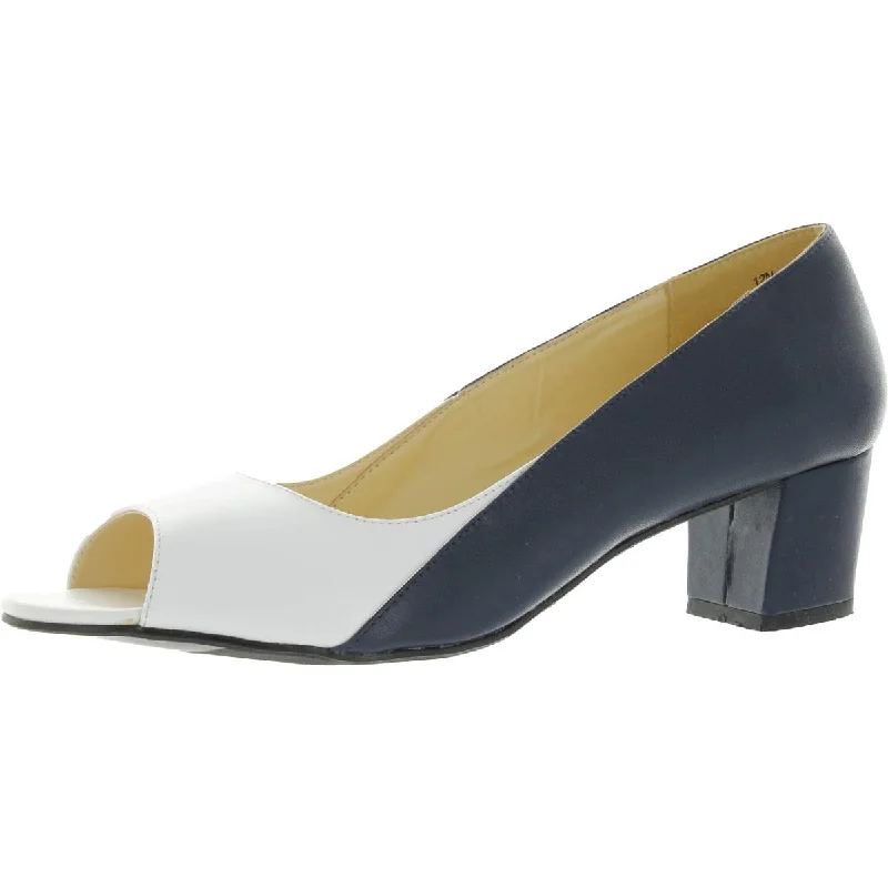 Beacon Womens Lena Leather Colorblock Peep-Toe Heels---Comfortable Leather Pumps for Office and Everyday Wear