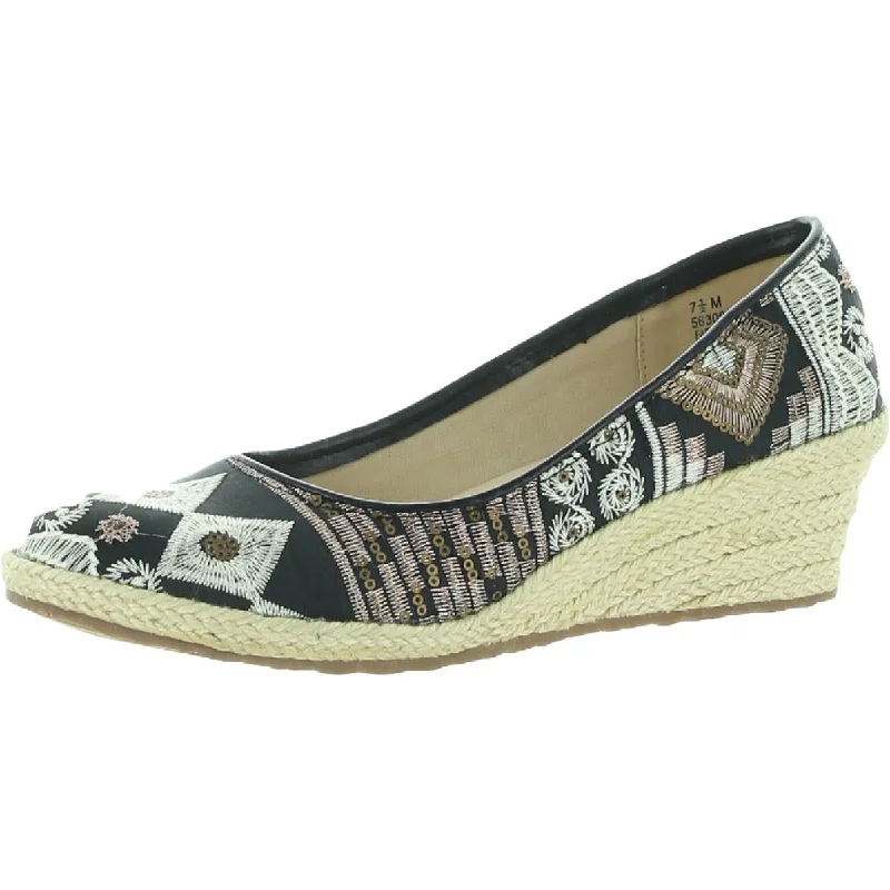 Versatile Heeled Sandals for Any Occasion---Beacon Womens Newport Metallic Embroidered Wedge Heels