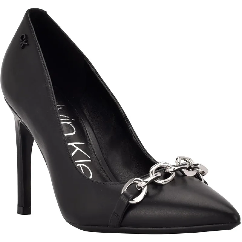 Calvin Klein Womens Heari Faux Leather Chain Pumps---Comfortable Leather Pumps for Office and Everyday Wear