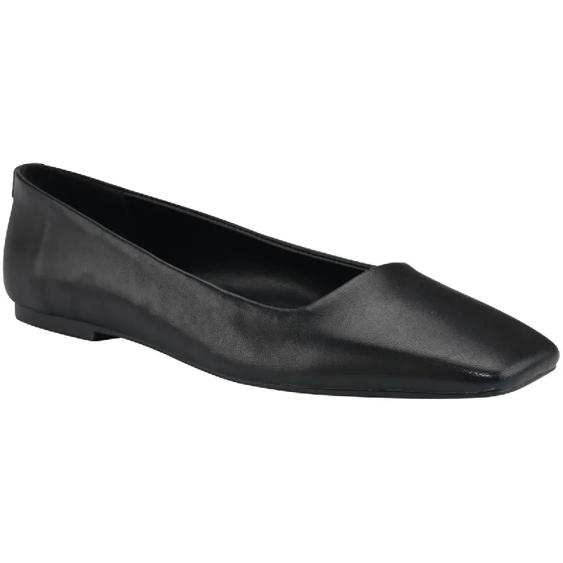 Calvin Klein Womens Nyta Leather Square Toe Ballet Flats---Durable Square Toe Block Heels for Everyday Use