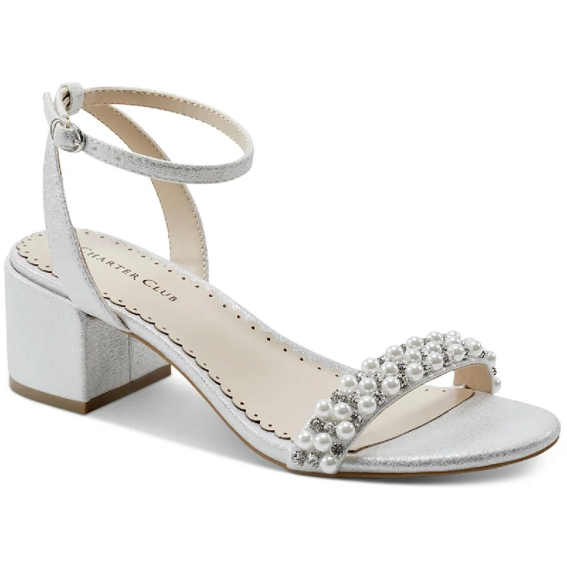 Stylish Ankle Strap Heels for Women--Charter Club Womens AMARAA Ankle Strap Rhinestones Slingback Heels