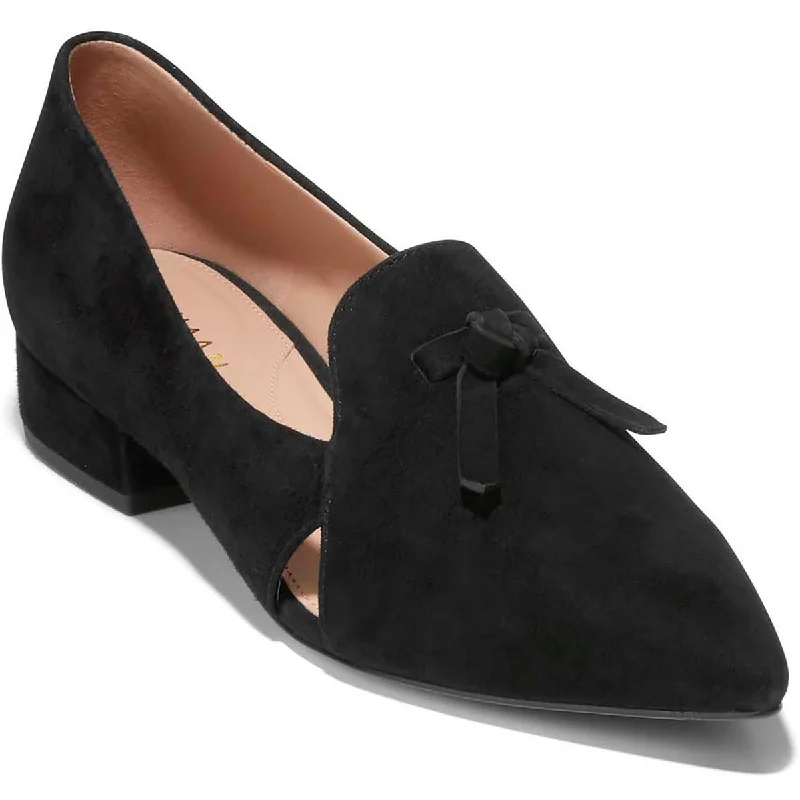 Affordable Suede Ankle Pumps for All-Day Wear--Cole Haan Womens Viola Skimmer Suede Pointed Toe Block Heels