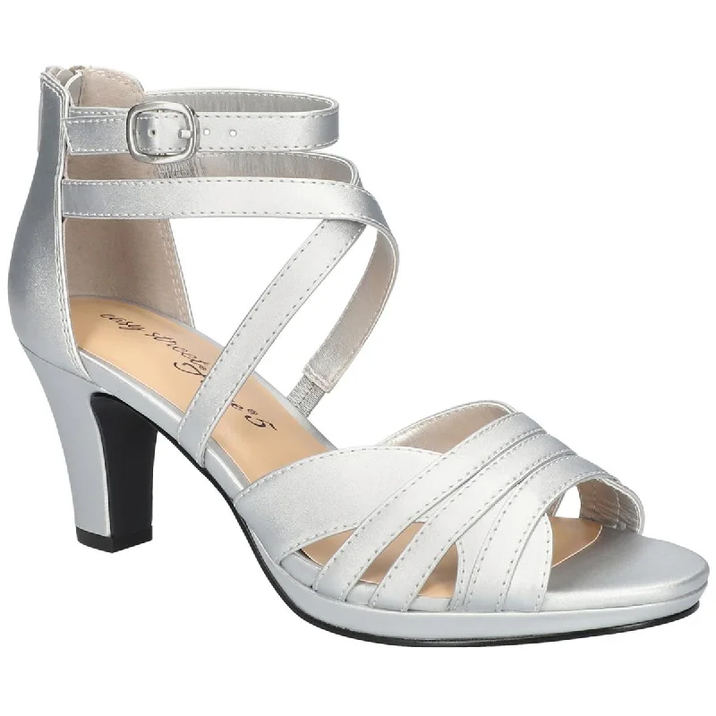 Stylish Ankle Strap Heels for Women--Easy Street Womens Crissa Satin Ankle Strap Heels