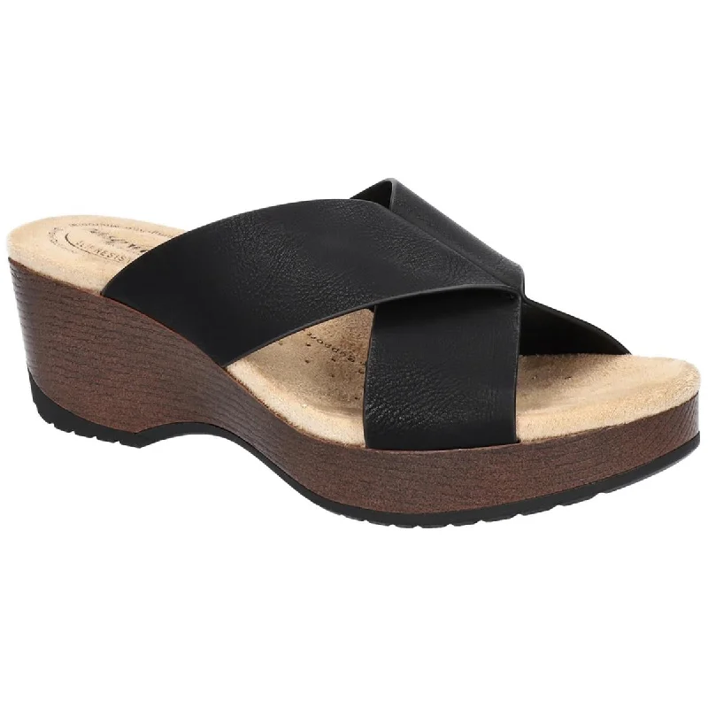 Stylish Open Toe Heels for Summer--Easy Works by Easy Street Womens Ragan Faux Leather Open Toe Wedge Heels