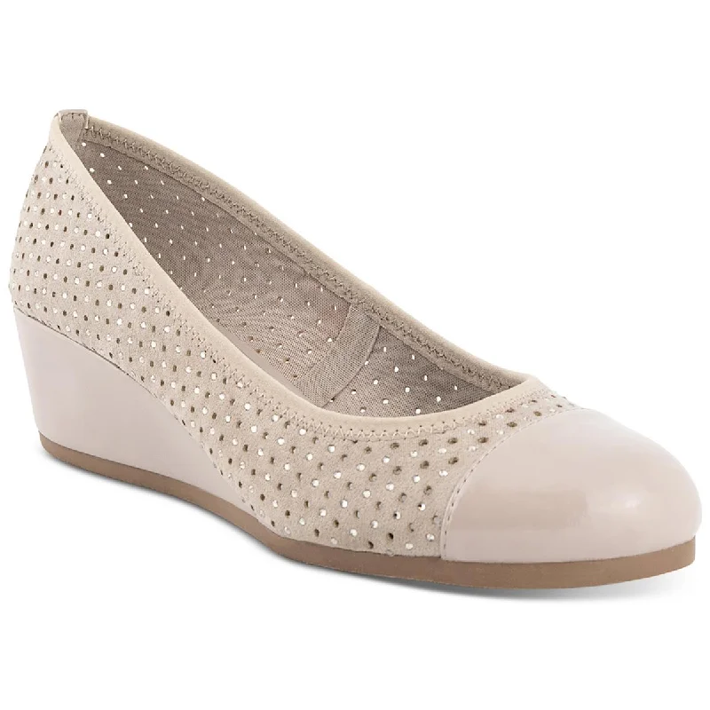 Affordable Suede Ankle Pumps for All-Day Wear--Karen Scott Womens Prilee Faux Suede Perforated Wedge Heels