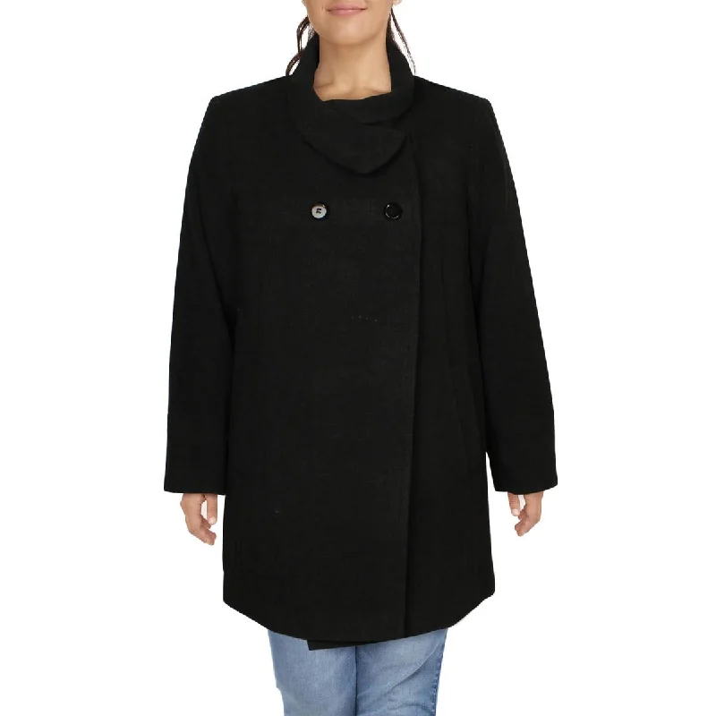 Versatile Heeled Sandals for Any Occasion---Larry Levine Women's Plus Size Double Breasted Mid-Length Wool Coat