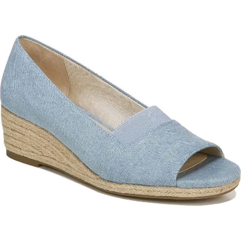 Trendy Peep Toe Platform Heels Crafted from Genuine Leather--Lifestride Sola Women's Canvas Peep Toe Slip On Espadrille Wedges