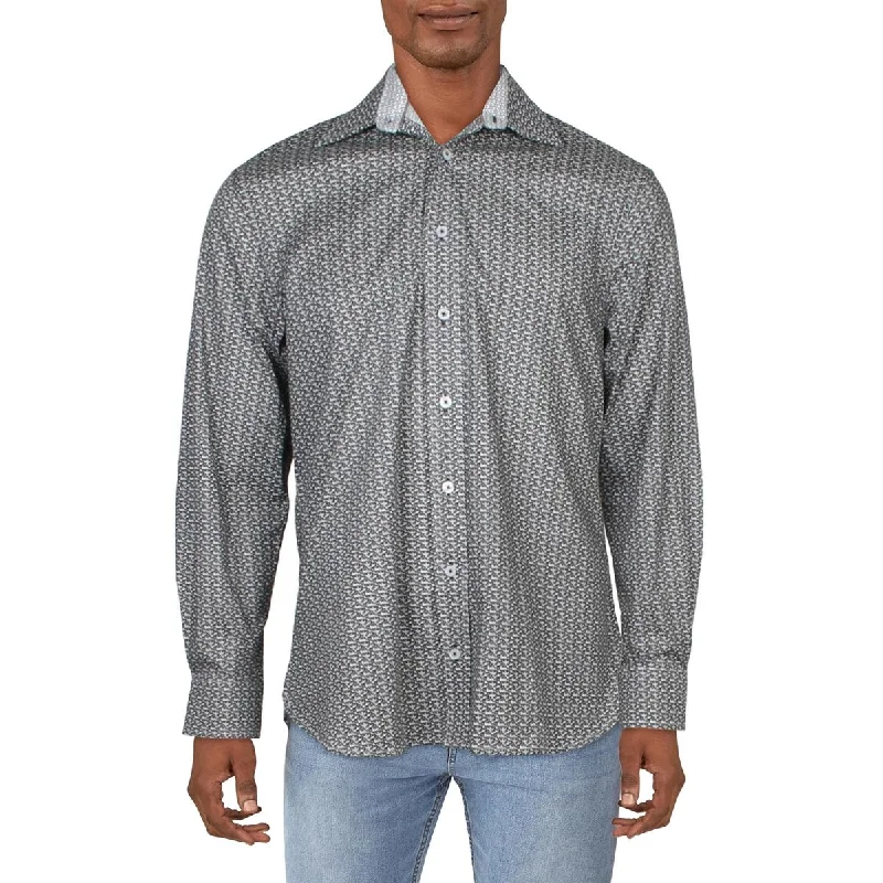 Versatile Heeled Sandals for Any Occasion---Nick Graham Mens Printed Cotton Blend Button-Down Shirt