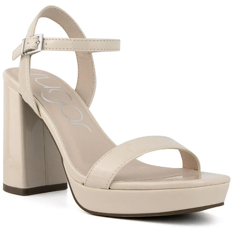 Sleek and Shiny Patent Pump Heels for a Polished Look--Sugar Womens VALLENTINA Padded Insole Patent Ankle Strap