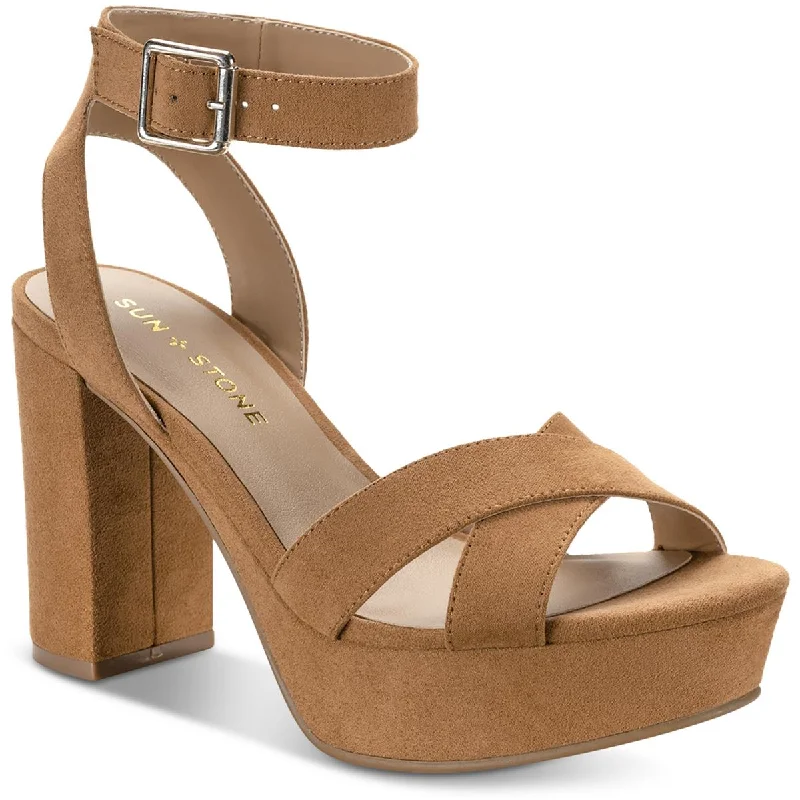 Stylish Ankle Strap Heels for Women--Sun + Stone Womens LILLAHF Faux Suede Ankle Strap Block Heel