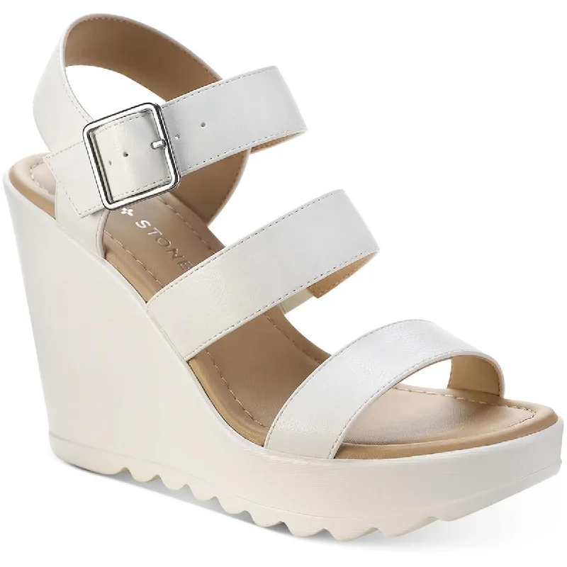 Sun + Stone Womens Siennaa Faux Leather Strappy Wedge Heels---Affordable Strappy Platform Heels with Premium Quality