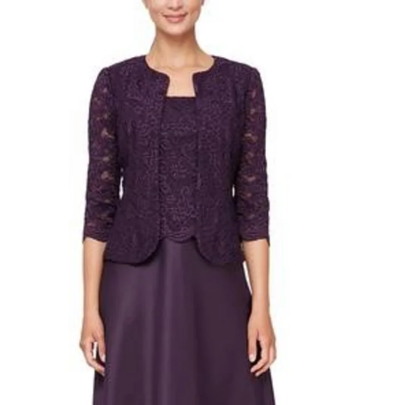 Alex Evenings Womens Lace Glitter Collarless Blazer---Trendy Glitter Heels for a Glamorous Look