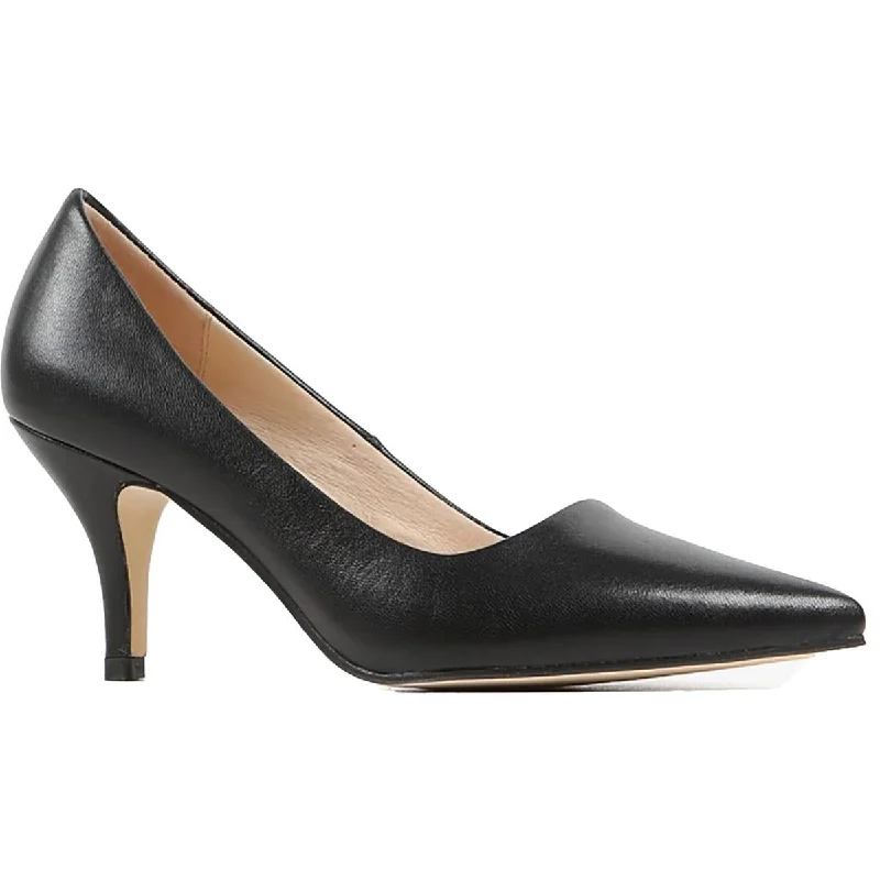 Versatile Dress Heels for Formal and Casual Wear---All Black Womens Faux Leather Dressy Pumps