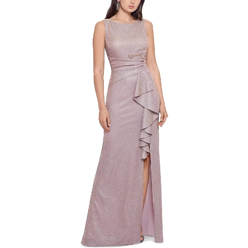 Betsy & Adam Boatneck Glitter Knit Gown---Trendy Glitter Heels for a Glamorous Look