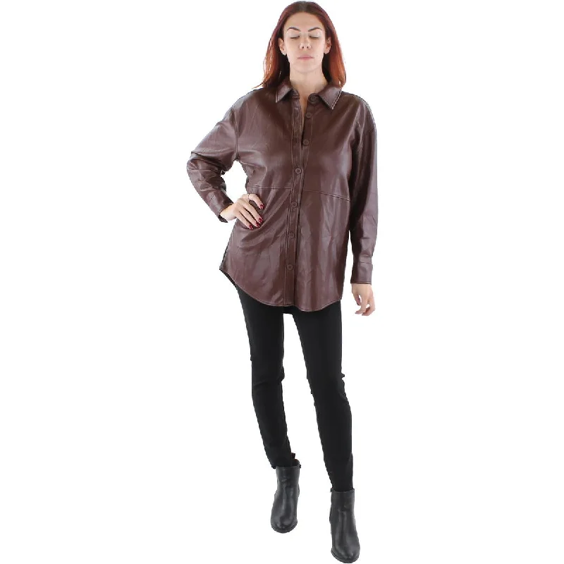 Black Tape_ Womens Faux Leather Long Sleeves Shirt Jacket---Comfortable Leather Pumps for Office and Everyday Wear