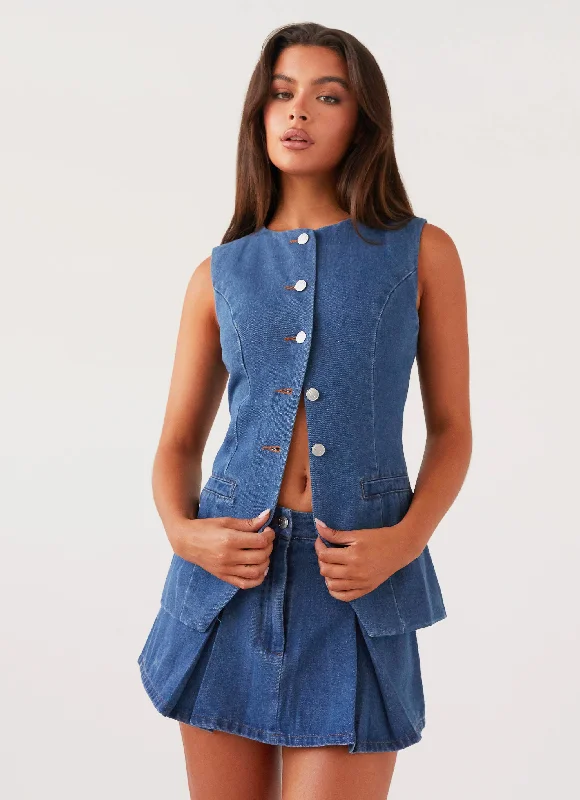 How to style denim dress for hiking--Fit sale plus new new-Born For Bordeaux Denim Vest - Indigo
