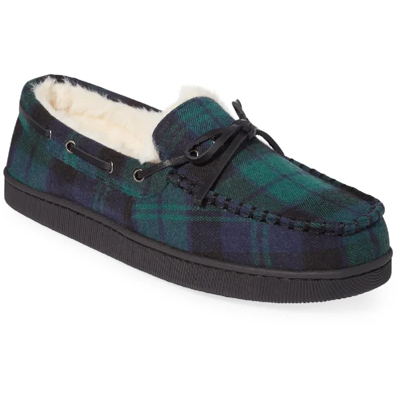 Versatile Heeled Sandals for Any Occasion---Club Room Mens Flannel Faux Fur Moccasin Slippers