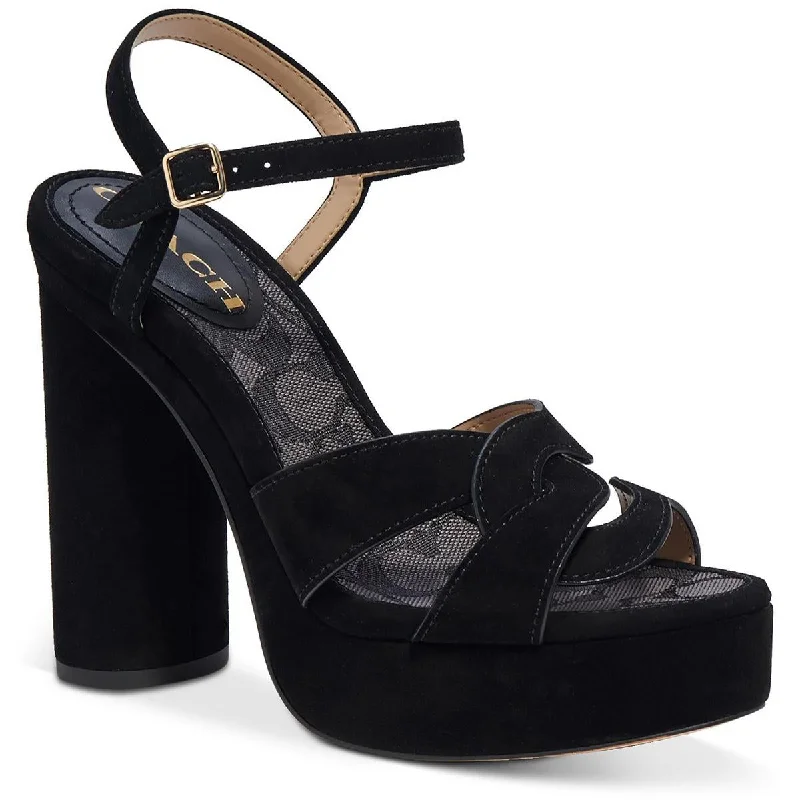 Stylish Ankle Strap Heels for Women--Coach Womens Talina Suede Open Toe Ankle Strap