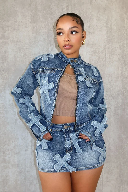 Women's denim jackets with eco-friendly materials -Long denim jacket trendy styles-Cross Your Mind Denim Jacket Women's denim jackets with eco-friendly materials -Long denim jacket trendy styles-Cross Your Mind Denim Jacket
