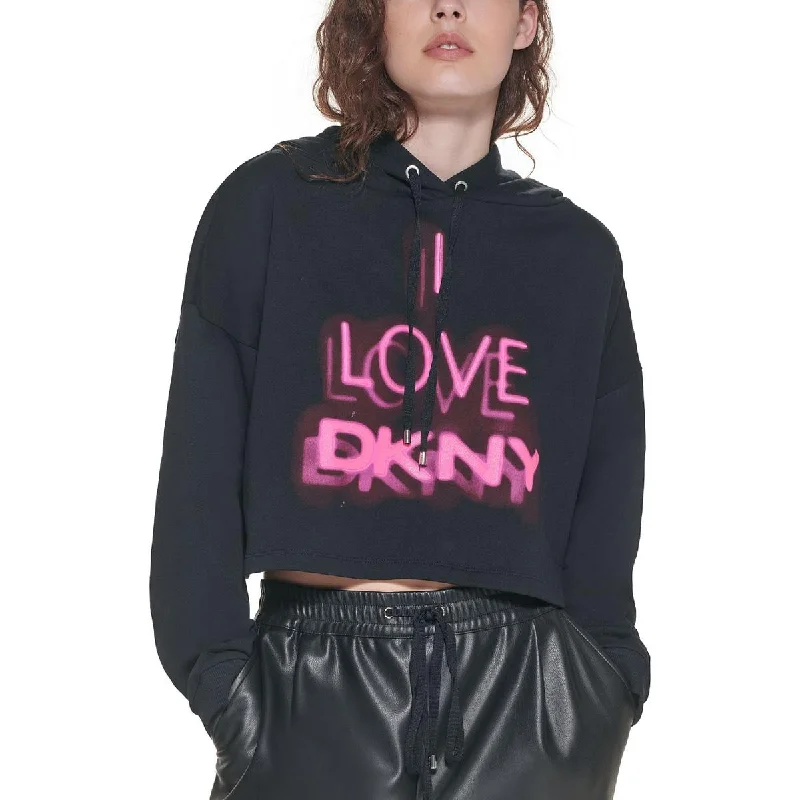 Versatile Heeled Sandals for Any Occasion---DKNY Womens I LOVE DKNY Cropped Logo Hoodie