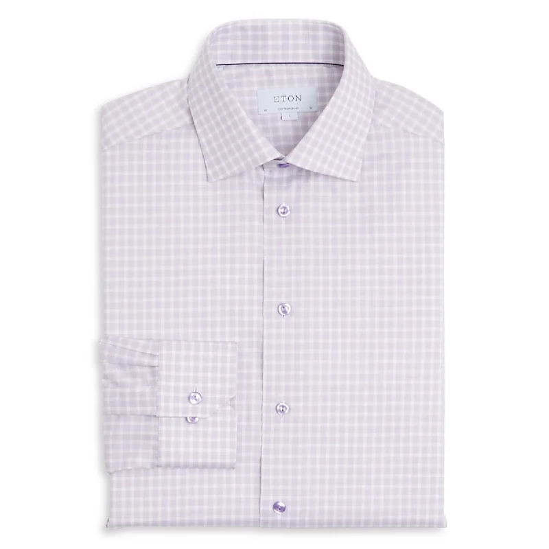 Versatile Heeled Sandals for Any Occasion---Eton Mens Check Print Cotton Button-Down Shirt