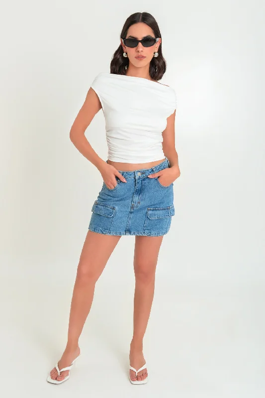 Denim dress with side seam pockets--What new often for it is the top-Falda corta cargo de denim ajustada Denim dress with side seam pockets--What new often for it is the top-Falda corta cargo de denim ajustada