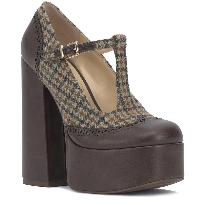 Trendy Chunky Heel Pumps for Casual Wear--Jessica Simpson Womens Faux Leather Block Heel Platform Heels