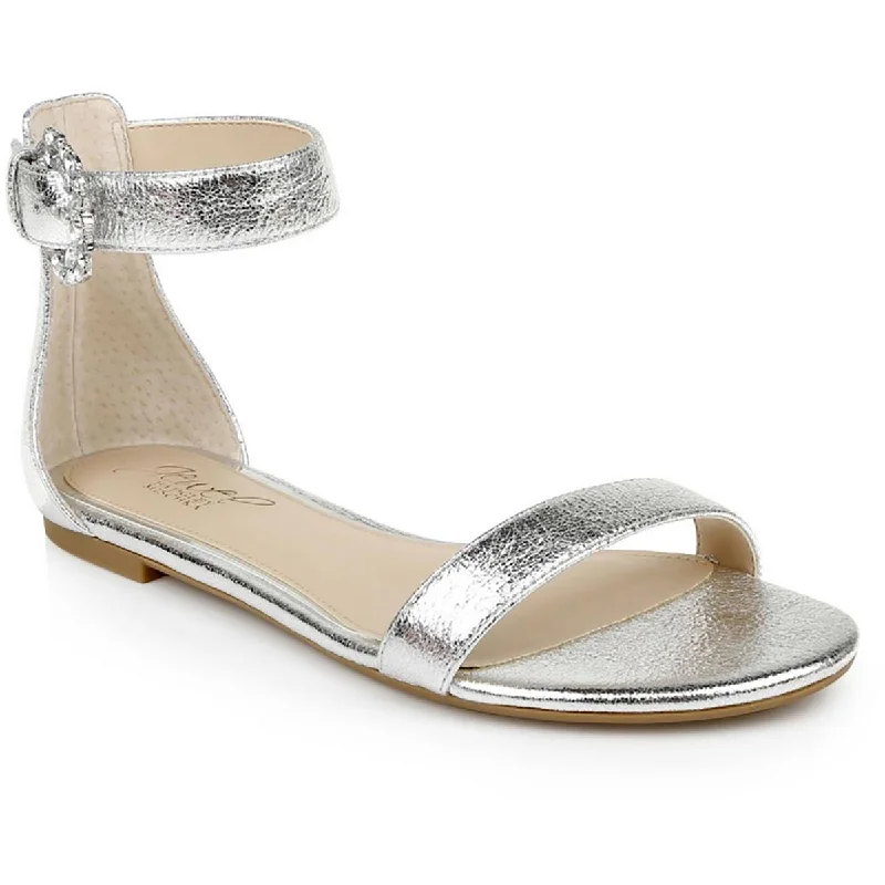 Stylish Ankle Strap Heels for Women--Jewel Badgley Mischka Womens Liv Metallic Faux Leather Ankle Strap