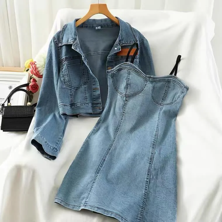 Denim dress with removable patches--What the from styling online-Labei Denim Set