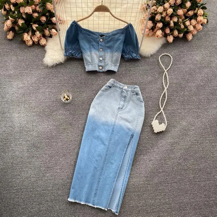 Denim dress with side button closure--Denim style on from best sale-Laurel Denim Coord Set Denim dress with side button closure--Denim style on from best sale-Laurel Denim Coord Set