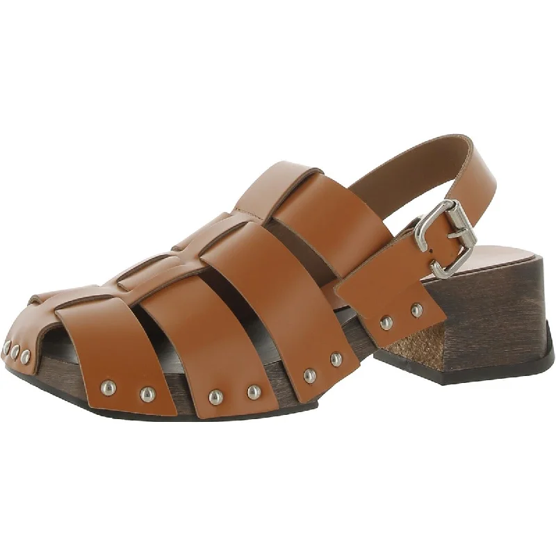 Miista Womens Darline Burnished Brick Leather Studded Clogs---Comfortable Leather Pumps for Office and Everyday Wear