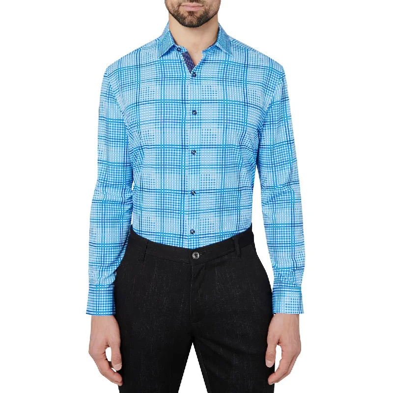 Versatile Heeled Sandals for Any Occasion---Society of Threads Mens Slim Collared Gingham Print Button-Down Shirt