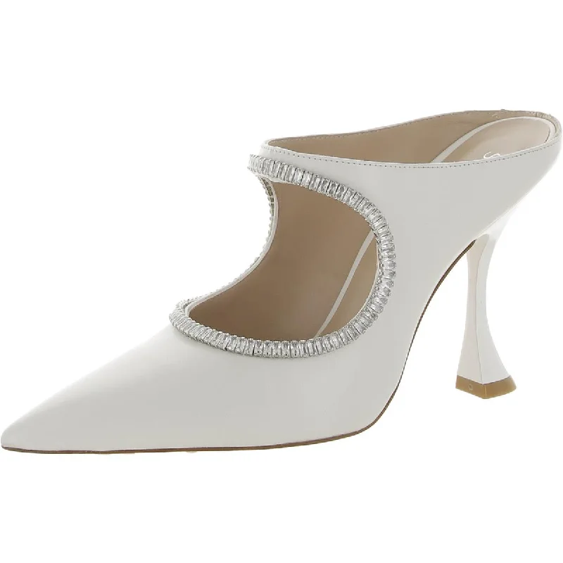 Stuart Weitzman Womens Xcrve Crystal Leather Cut-Out Mules---Comfortable Leather Pumps for Office and Everyday Wear