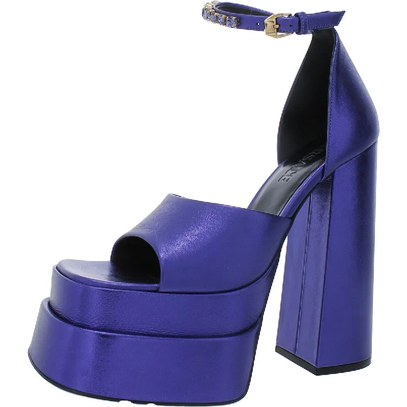 Stylish Ankle Strap Heels for Women--Versace Womens Leather Ankle Strap Platform Heels