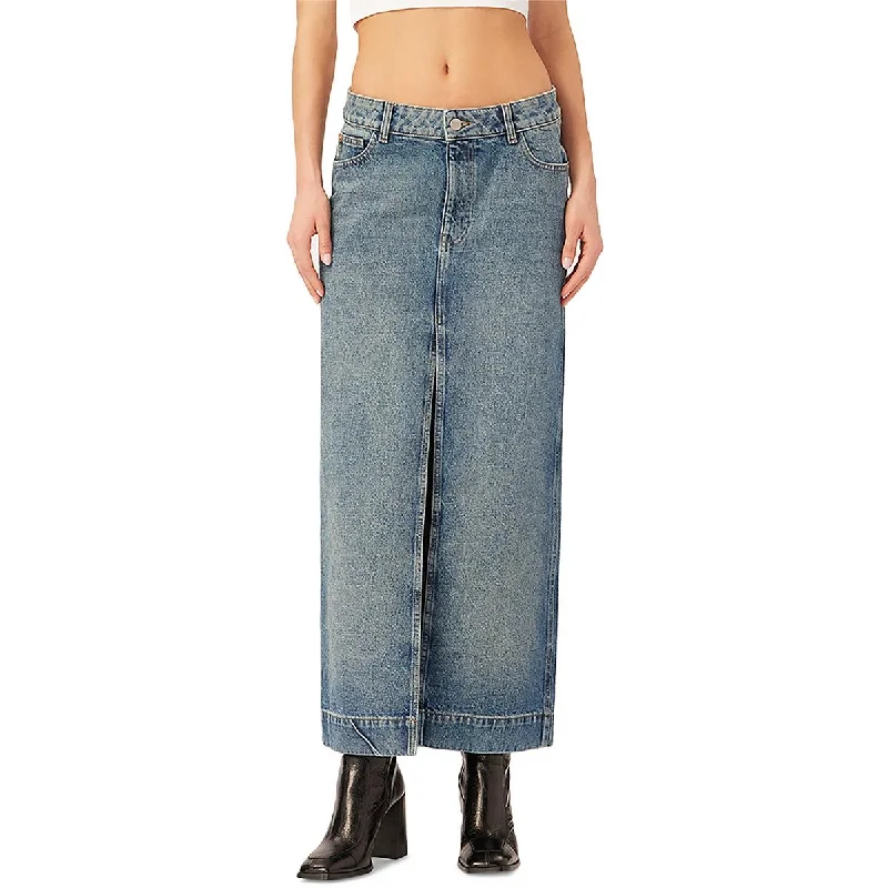 Women's button-front denim skirts for trendy style -Womens Maxi Jean Denim Skirt
