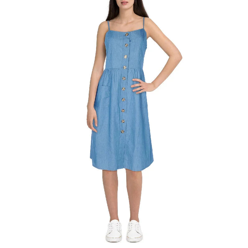 Denim shirt dress for petite body types--Women's denim dress with leggings-mySTYLE Women's Festival Button Denim Dress
