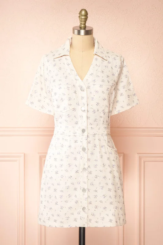 Denim dress with removable hoodie--Near stylish near is stylist Denim denim brand-Nadine | Short Floral Denim Dress w/ Pockets Denim dress with removable hoodie--Near stylish near is stylist Denim denim brand-Nadine | Short Floral Denim Dress w/ Pockets