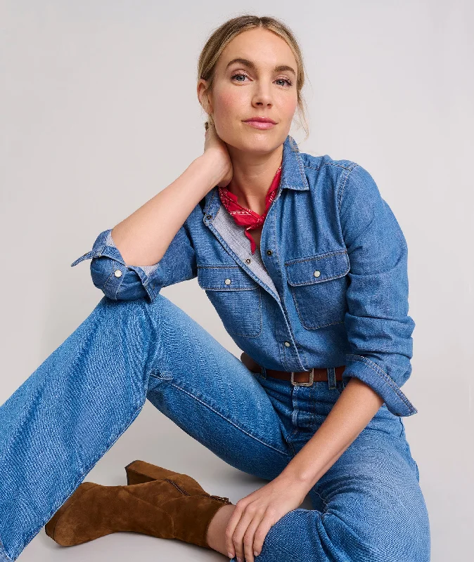 Best denim dresses for maternity wear 2023--Women's denim fitted dress-Denim Serena Shirt
