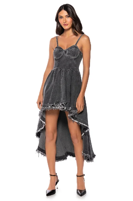 Best denim dresses for short waist--New and and on top of denim look stylist Denim top denim-VIOLET HIGH LOW HEM DENIM HALTER NECK DRESS Best denim dresses for short waist--New and and on top of denim look stylist Denim top denim-VIOLET HIGH LOW HEM DENIM HALTER NECK DRESS