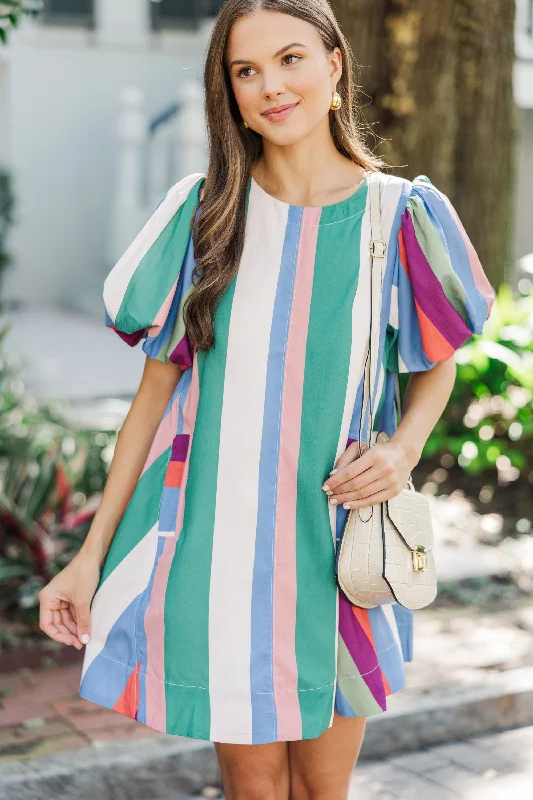 Denim dress with cold shoulder cutouts--Long sleeved denim dress or not-A Moment In Time Denim Blue Striped Dress