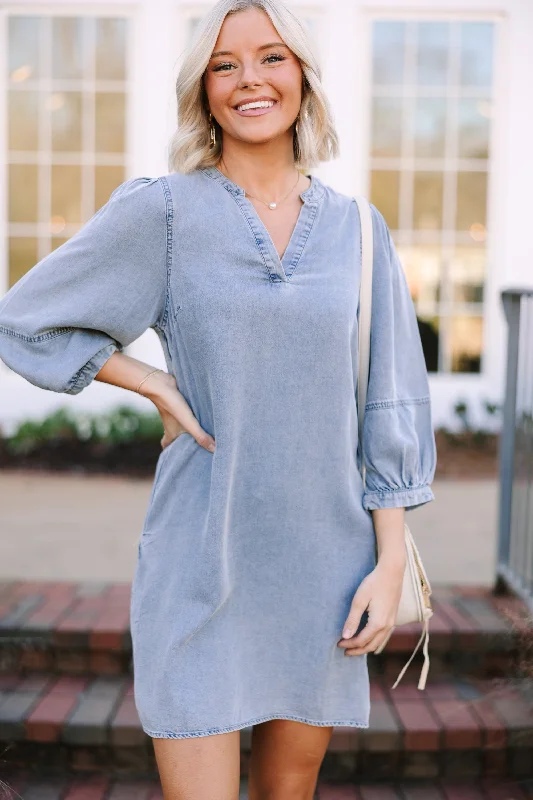 Best denim dresses for tall women--Find sales denim dress here-Be Your Own Person Denim Blue Shift Dress