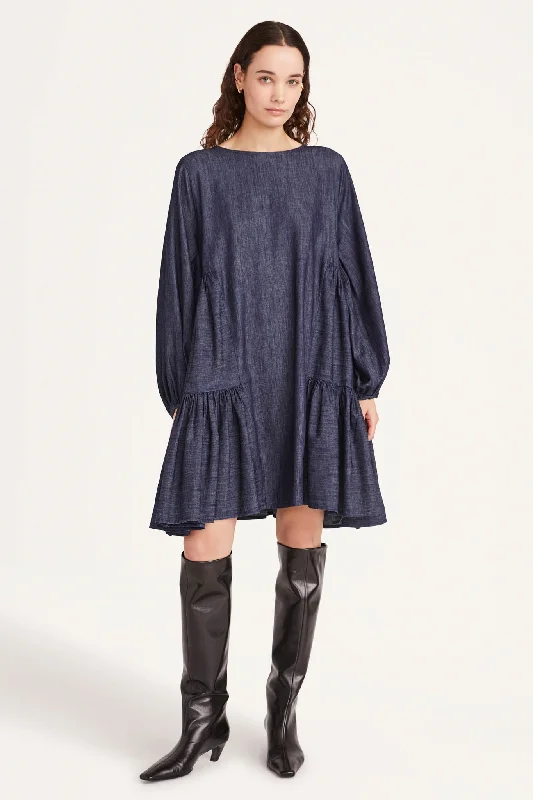 Denim dress fabric stretch percentage--Dress denim which popular-Byward Dress in Dark Denim