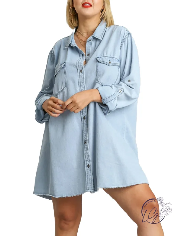 Denim dress with removable collar--Is denim versatile for women-Curvy Good For Me Denim Dress