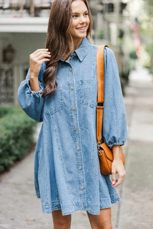 Best denim dresses for pear shapes--Dress of denim with price range-Follow Your Lead Medium Wash Denim Dress