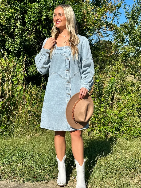 Denim dress with contrast cuff details--Denim with or without dress-Irresistibly Sweet Denim Dress