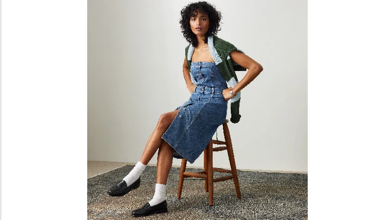 Best denim dresses for apple body shape--Denim dress what shoes wear with-Levi's® Women's Denim Bustier Dress